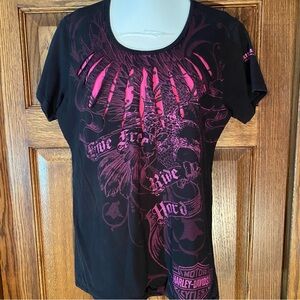 HARLEY DAVIDSON Women’s Black and Pink Tee shirt